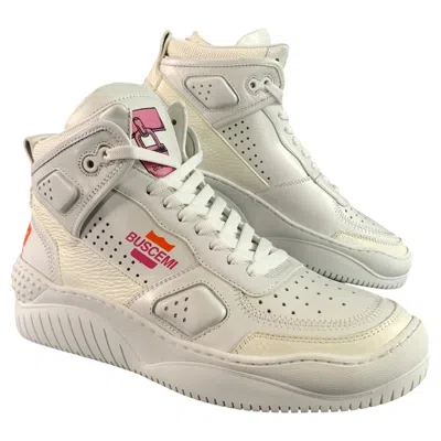 Pre-owned Buscemi Size 7 White Pink Leather High Top Sneakers