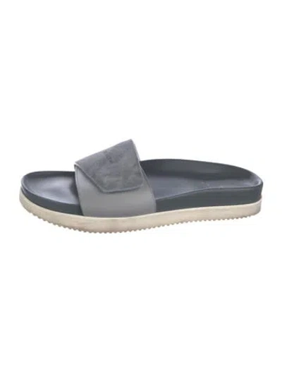 Pre-owned Buscemi Suede Colorblock Pattern Slides In Gray