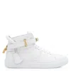 BUSCEMI BUSCEMI WHITE HIGH-TOP 100 ALCE BELTED LEATHER SNEAKERS