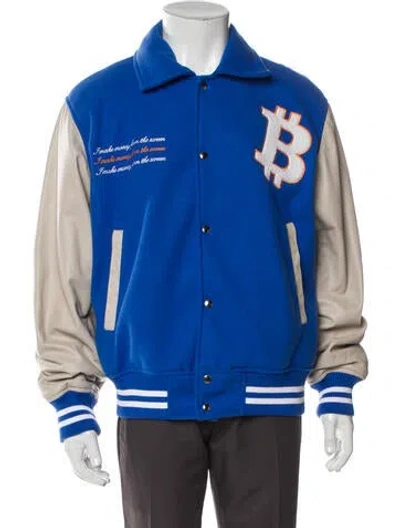 Pre-owned B-used Striped Varsity Jacket In Blue