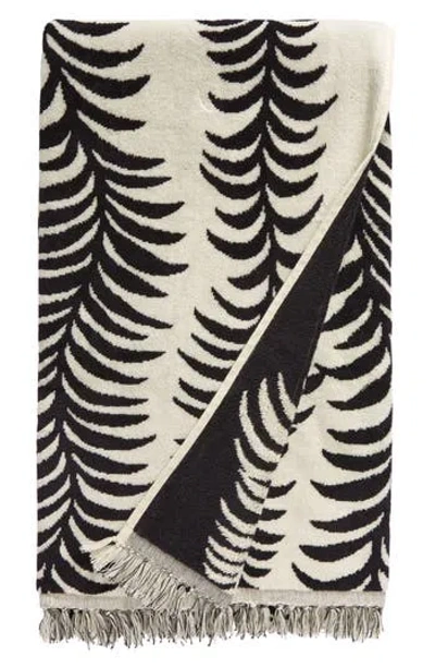 Business & Pleasure Co. Business And Pleasure Co Palm Print Fringe Cotton Beach Towel In Black
