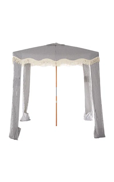 Business & Pleasure Striped Fringed Canvas Beach Cabana In Gray