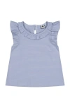 Busy Bees Colette Flutter Sleeve Top Cornflower Blue Mini Stripe In Cornflower Blue Mini Stripe