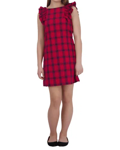 Busy Bees Kids' Girl's Grace Ruffle Sleeve Shift Dress In Red Plaid
