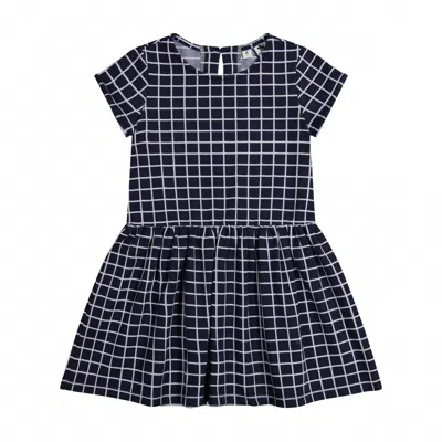 Busy Bees Kids' Girl's Palmer Dropwaist Dress In Navy Windowpane Check In Blue