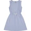 Busy Bees Lindsey Drawstring Dress Cornflower Blue Mini Stripe In Cornflower Blue Mini Stripe