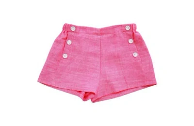 Busy Bees Sailor Button Shorts In Pink Chambray