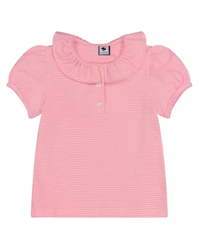 Busy Bees Kids' Girl's Eliza Ruffle Polo In Pink Mini Stripe