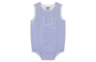 Busy Bees Babies'  Windsor Romper In Blue Seersucker Stripe