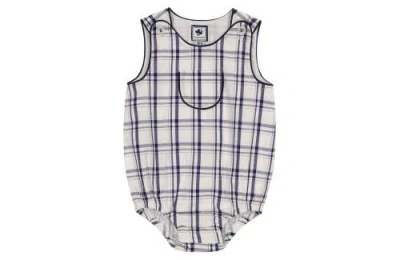 Busy Bees Windsor Romper In Navy Plaid