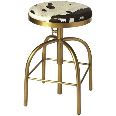 Butler Grogan Cow Leather And Gold Modern Adjustable Swivel Bar Stool