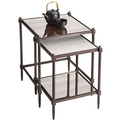Butler Metalworks Pewter Finish Antique Glass Square Nesting Tables