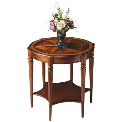 Butler Olive Ash Starburst Inlay Burl Round Accent Table In Animal Print