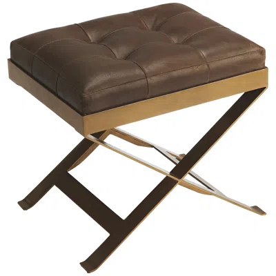 Butler Rodrigo Medium Brown Leather Tufted Accent Stool