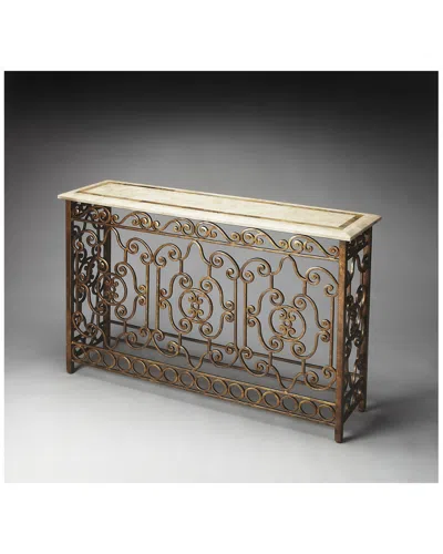 Butler Specialty Company Butler Specialty Metalworks Contessa Iron & Fossil Stone Console Table In Brown