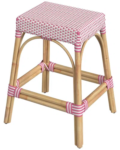 Butler Specialty Company Robias Rectangular Rattan 24.5in Counter Stool In White