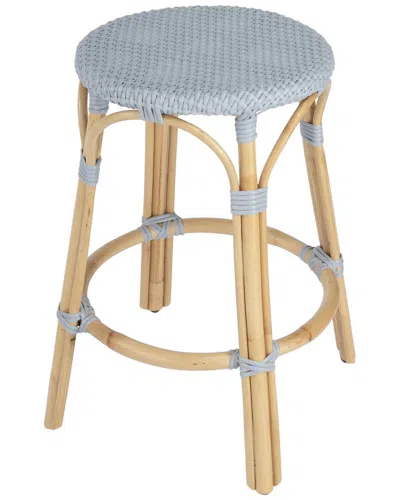 Butler Specialty Company Tobias Rattan Round 24in Counter Stool In Blue