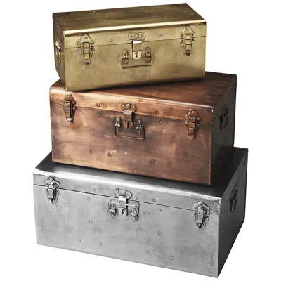 Butler Spirit Silver Bronze And Gold Iron Storage Trunk Set