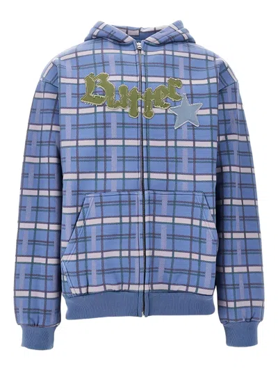 Butter Goods Checked-pattern Zip-up Hoodie In Blue