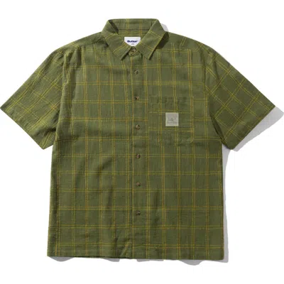 Butter Goods Equipment Check Short Sleeve Cotton & Linen Button-up Shirt In Green