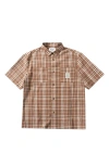 Butter Goods Equipment Plaid Seersucker Short Sleeve Button-up Shirt In Brown