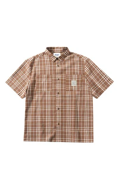 Butter Goods Equipment Plaid Seersucker Short Sleeve Button-up Shirt In Brown