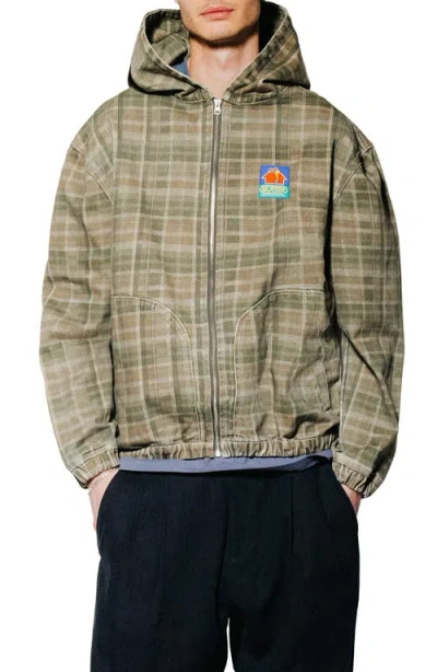 Butter Goods Plaid Hooded Twill Work Jacket In Green