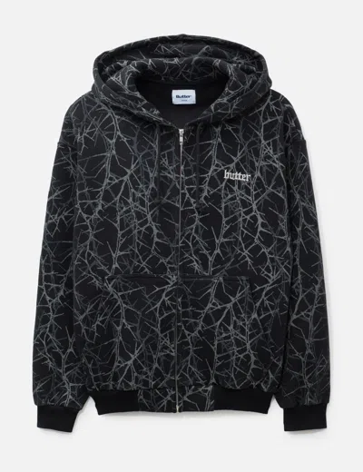 Butter Goods Thorn Camo Waffle Zip-thru Hood In Black