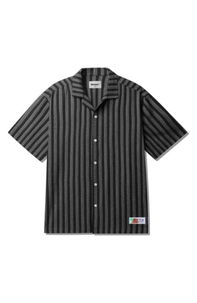 Butter Goods Vacation Stripe Short Sleeve Cotton Button-up Shirt In Black