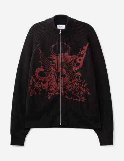 Butter Goods X Daniel Johnston Dragon Knit Zip-thru Sweater In Black