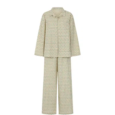 Butter Neutrals / Green Women's Long Pyjama Set - The Pine