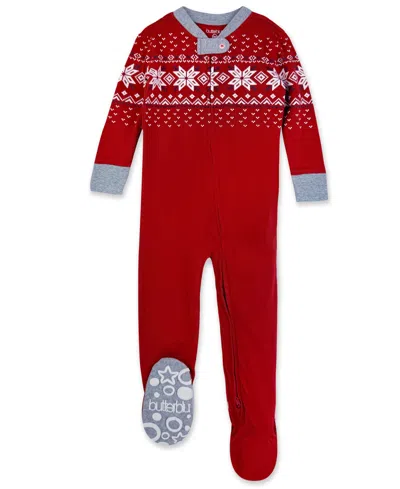 Butterblu Baby Boys' And Baby Girls' Festive Holiday Print Footed Sleep And Play In Red
