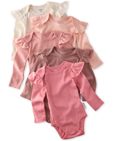 Butterblu Baby Girls' Ashley Ruffle Shoulder Long-sleeve Bodysuits 5-pack In Pink