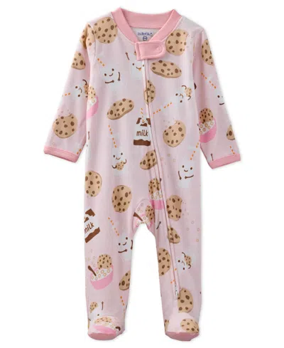 Butterblu Baby Girls Scout 2-way Zip Footed Sleep And Play Coveralls In Pink Milk N Cookie Crew