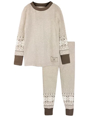 Butterblu Kids' Boys' Or Girls' Zen Long-sleeve Crewneck Organic Cotton Top And Pants, 2-piece Set In Brown