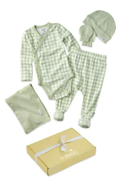 Butterblu Check Me Out 6-piece Baby Gift Set In Green