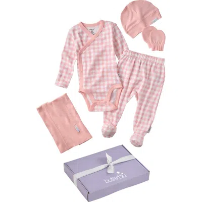 Butterblu Check Me Out 6-piece Baby Gift Set In Pink