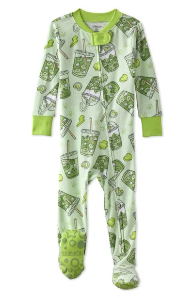 Butterblu Babies'  Cruz One-piece Fitted Organic Cotton Footie Pajamas In Green