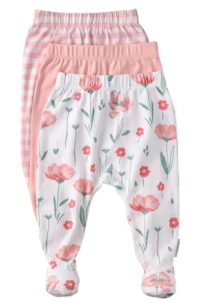 Butterblu Babies'  Fallon Footed Organic Cotton Assorted 3-pack Pants In Pink