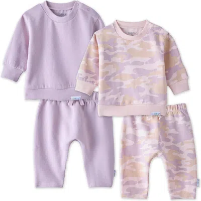 Butterblu Kids' 4-piece Crewneck Sweatshirt & Jogger Set In Purple