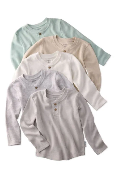 Butterblu Babies'  Kids' Payton Assorted 5-pack Long Sleeve Organic Cotton Waffle Henley T-shirts In Multi