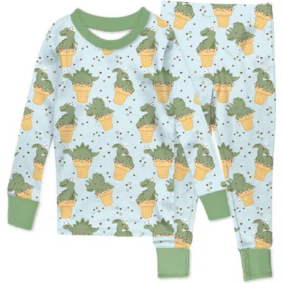Butterblu Babies'  Kids' Zen Two-piece Organic Cotton Pajamas In Green