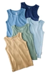 Butterblu Babies'  Kids' Malone Organic Cotton Assorted 5-pack Muscle Tanks In Blue