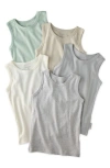 Butterblu Babies'  Kids' Malone Organic Cotton Assorted 5-pack Muscle Tanks In Multi