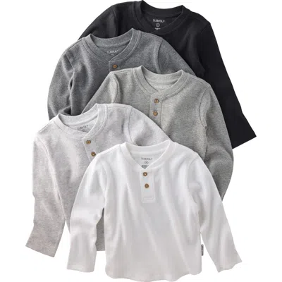 Butterblu Babies'  Payton Assorted 5-pack Long Sleeve Organic Cotton Waffle Henley T-shirts In Gray