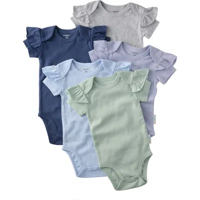 BUTTERBLU BUTTERBLU ROSE ASSORTED 5-PACK RUFFLE SLEEVE ORGANIC COTTON BODYSUITS