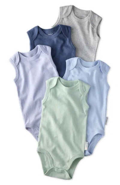Butterblu Babies'  Sam Assorted 5-pack Sleeveless Organic Cotton Bodysuits In Blue