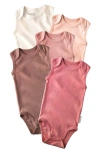 Butterblu Babies'  Sam Assorted 5-pack Sleeveless Organic Cotton Bodysuits In Pink
