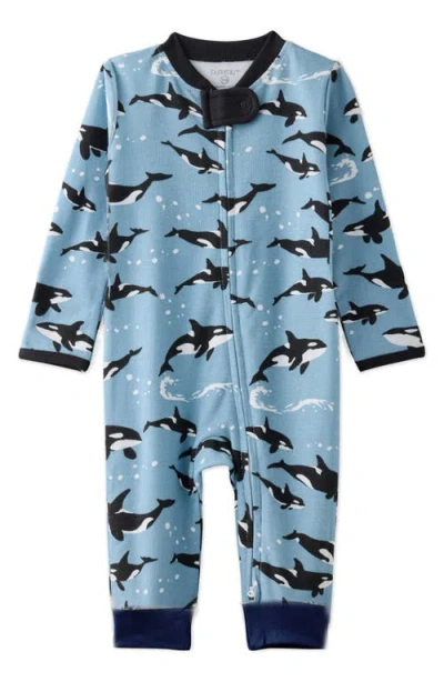 Butterblu Babies'  Shadow Footless Sleep & Play Organic Cotton Romper In Blue