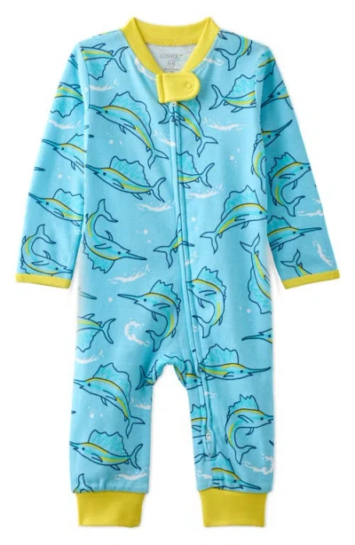 Butterblu Babies'  Shadow Footless Sleep & Play Organic Cotton Romper In Blue